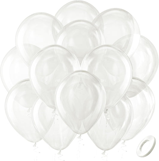Bezente Clear Balloons Latex Party Balloons - 100 Pack 12 inch Round Helium Transparent Balloons for Wedding Bridal Shower Birthday Bubble Party Decoration