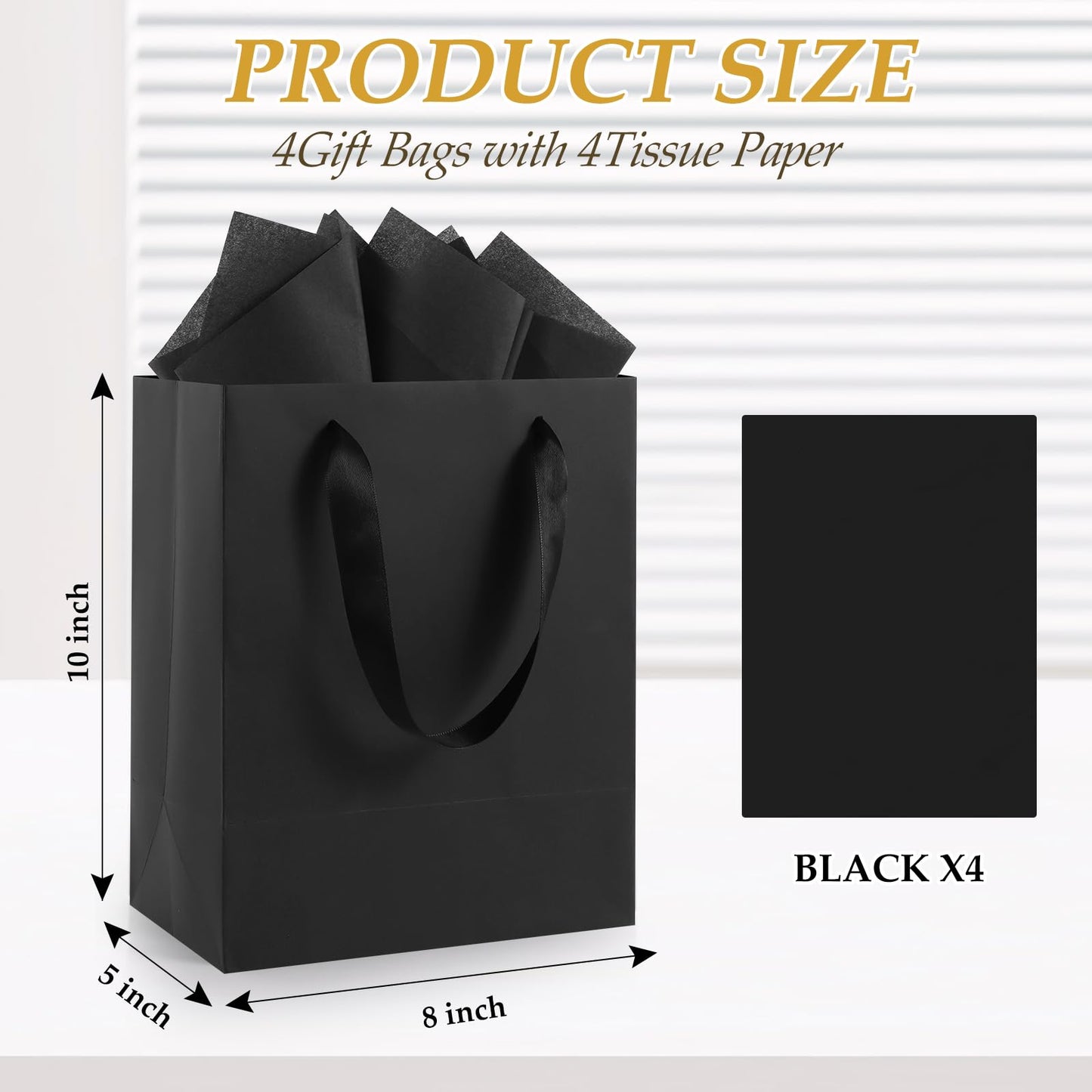 Epoesch Black Small Gift Bags with Handles and Tissue Paper, 4 Pack