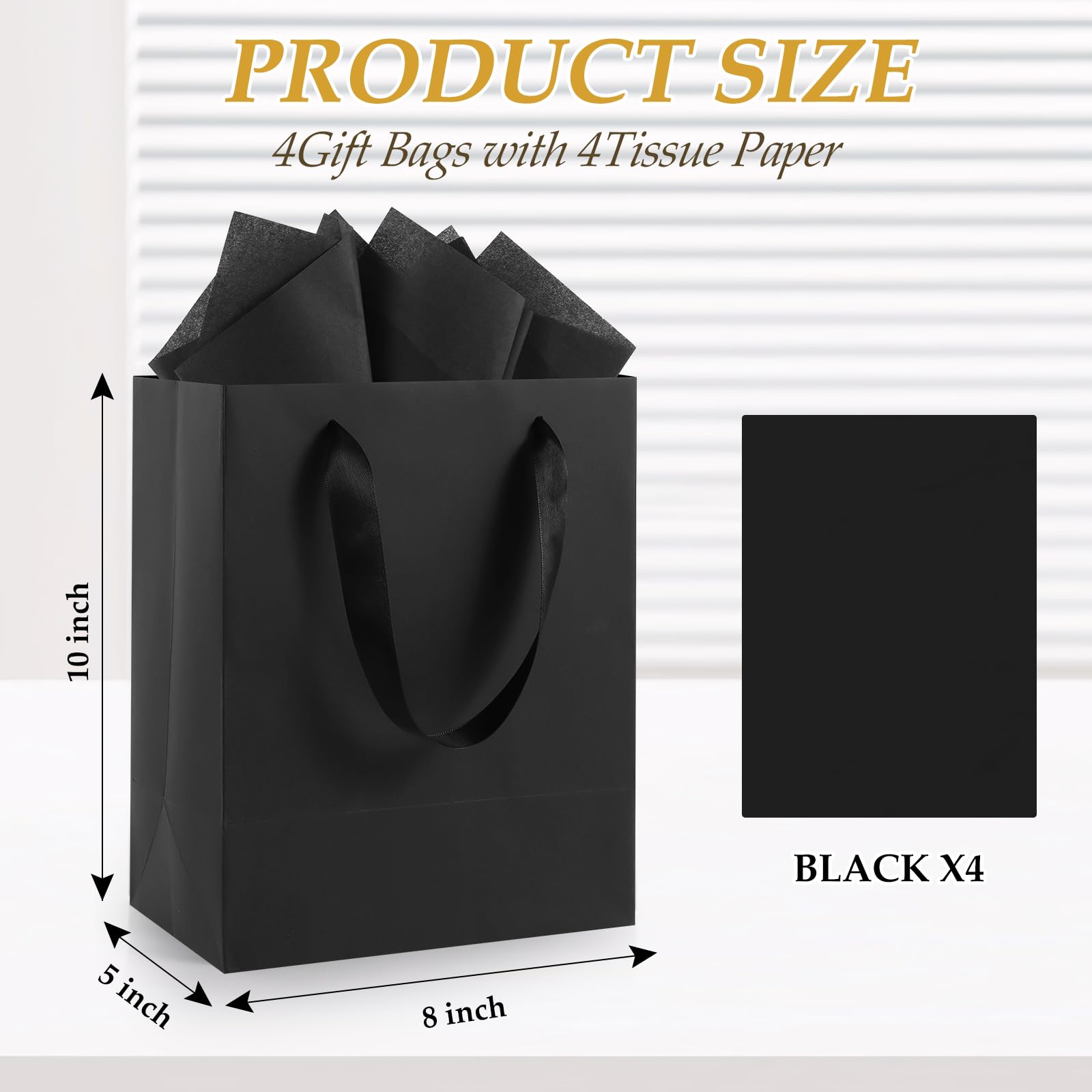 Epoesch Black Small Gift Bags with Handles and Tissue Paper, 4 Pack