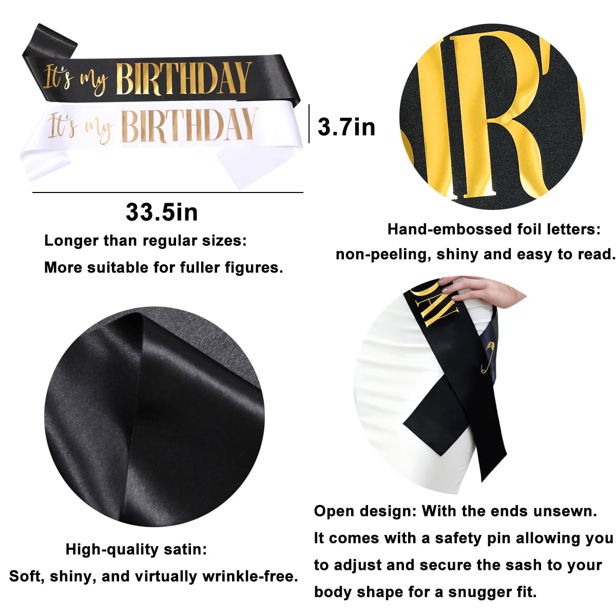 Docooniver 2 Pack It's my Birthday Sash for Women Men Adult Girls Kids Happy Birthday Decorations