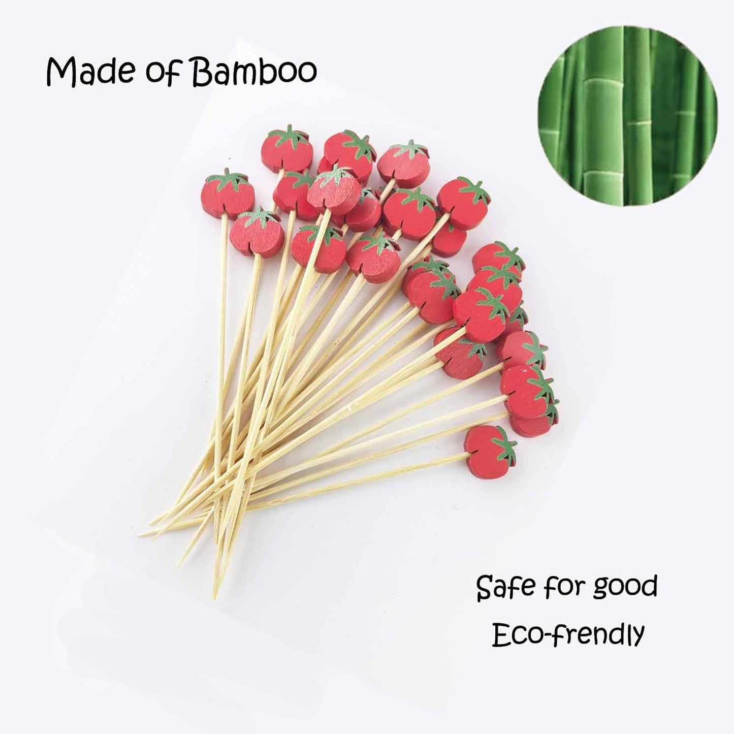 120 Pcs Tomato Cocktail Picks 4.7" Drinks Fruits Hawaiian Party Food Garnish Skewer Sticks Halloween Decorations Supplies Cowboy Handmade Bamboo Toothpicks