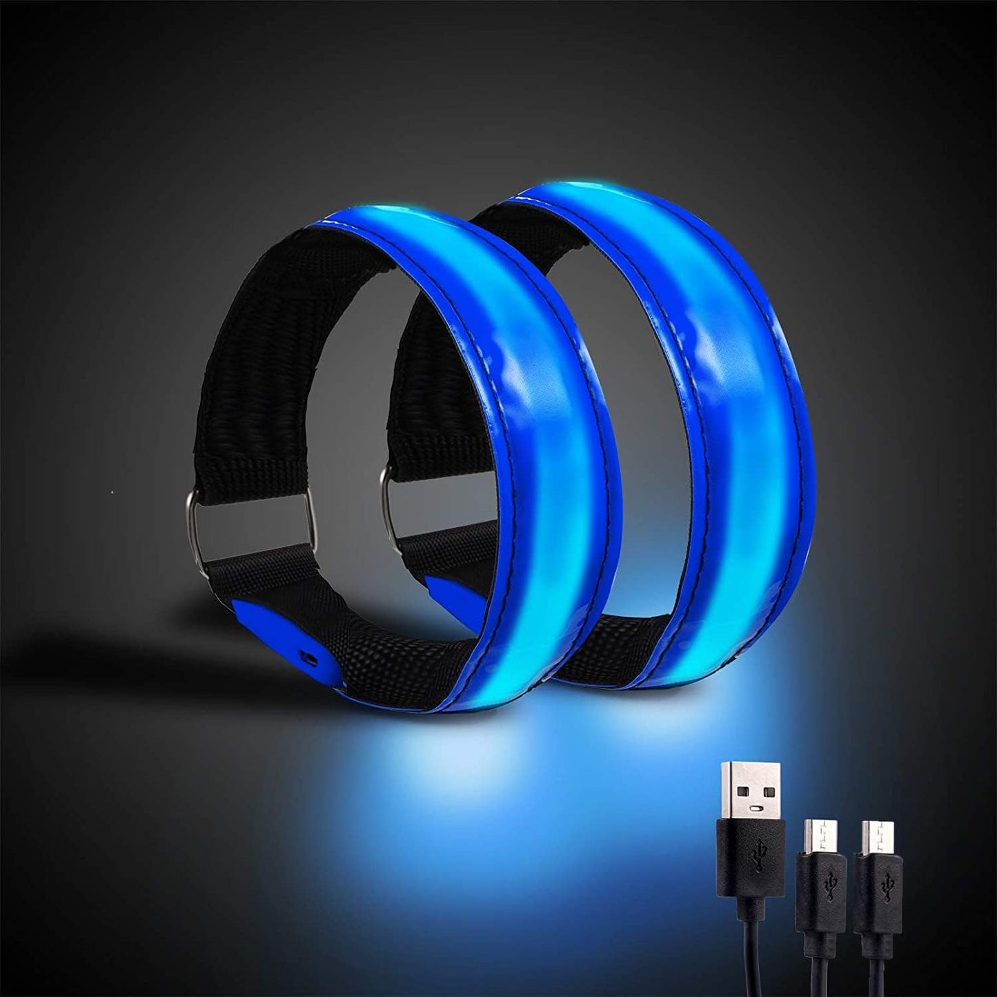 Rechargeable LED Armband for Running(2 Pack), Light Up LED Armband, High Visibility Reflective Running Gear for Night Safety, Running Lights for Running Walking Cycling
