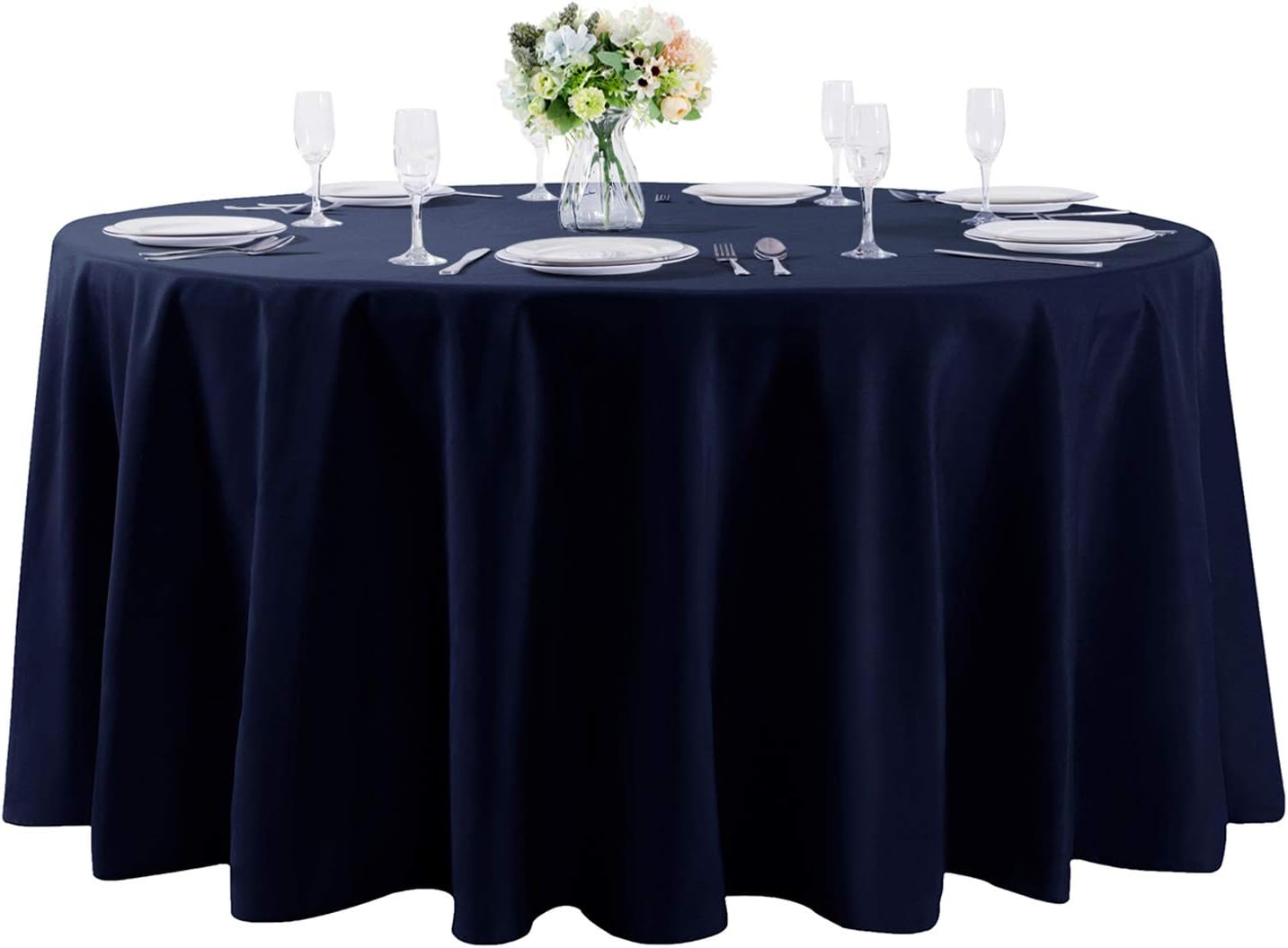 120 inch Round Tablecloth Washable Polyester Table Cloth Decorative Table Cover for Wedding Party Dining Banquet（120 inch,Navy）