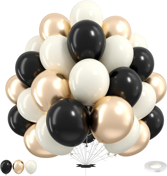 White Sand Black Balloons Set,12Inch Black Cream White Balloons for Wedding Bridal Shower Bachelorette Anniversary Birthday Party Decorations