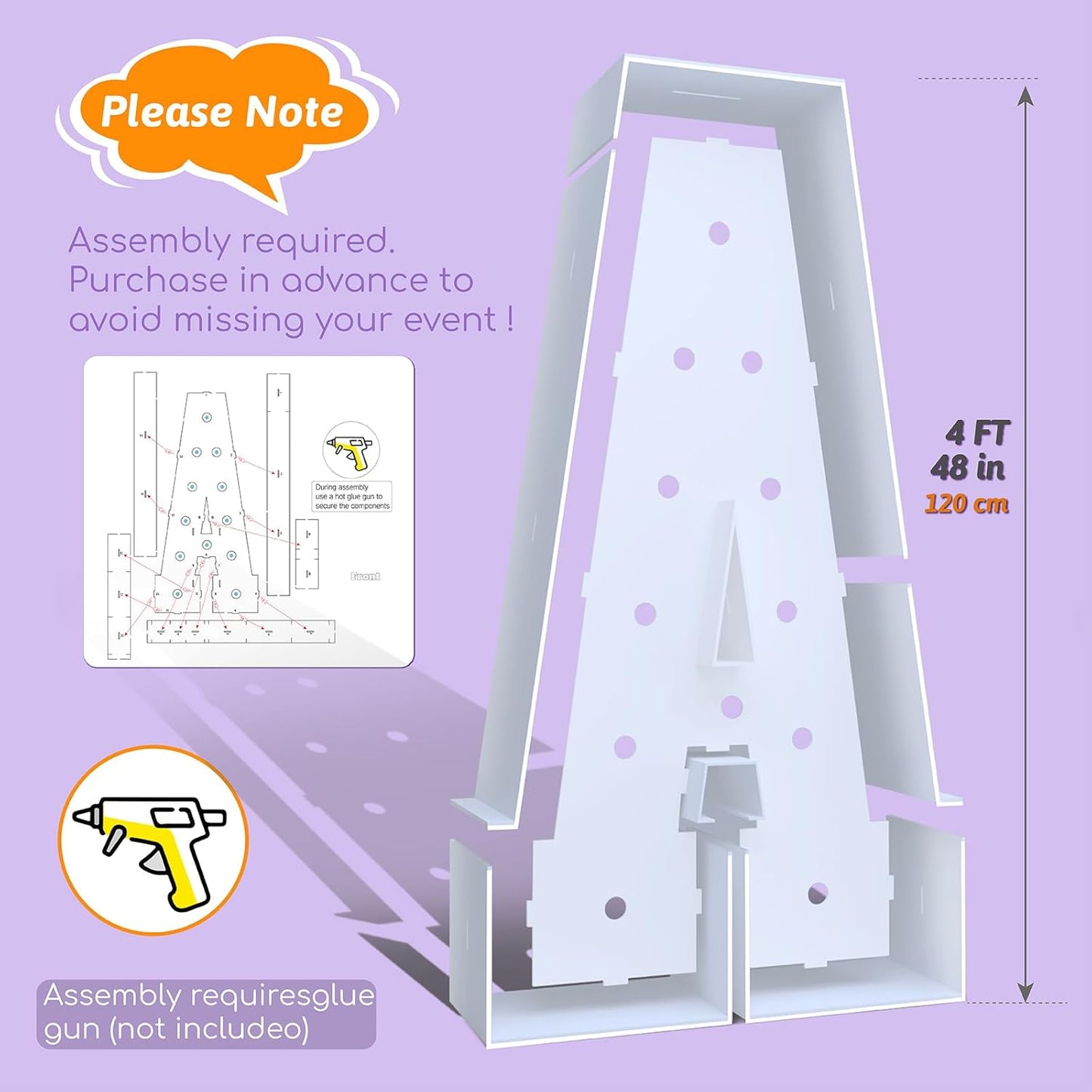 4FT Marquee Light Up Numbers 3 – Cool White LED, Easy to Assemble Foam Board with Back Support, Large Marquee Light Up Numbers for Birthday, Wedding, Party, Anniversary, Baby Shower Decor