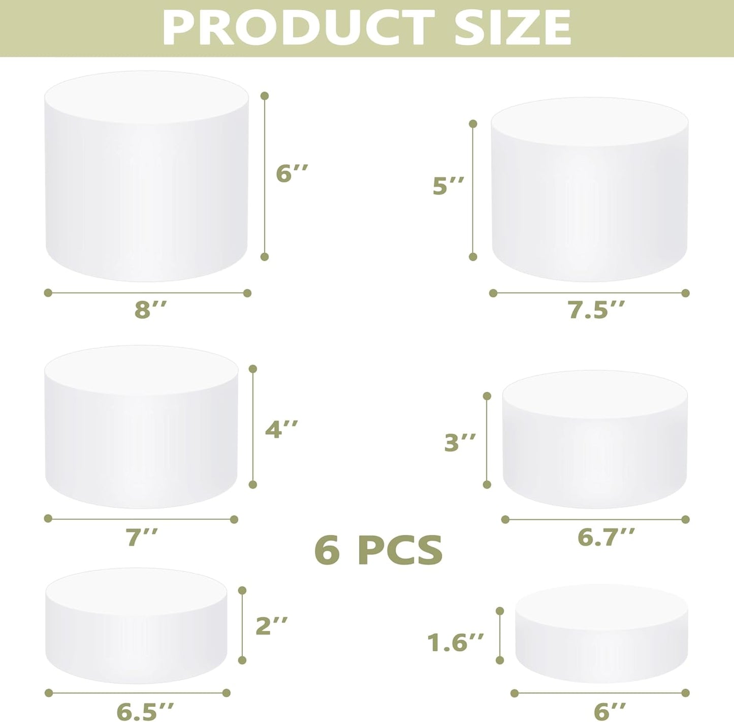 6Pcs Buffet Risers, Food Risers for Buffet Table, Acrylic Round Display Risers with Hollow Bottom, Food Display Stand for Party Jewelry Dessert Figures (Size 6",6.5",6.7",7",7.5",8")