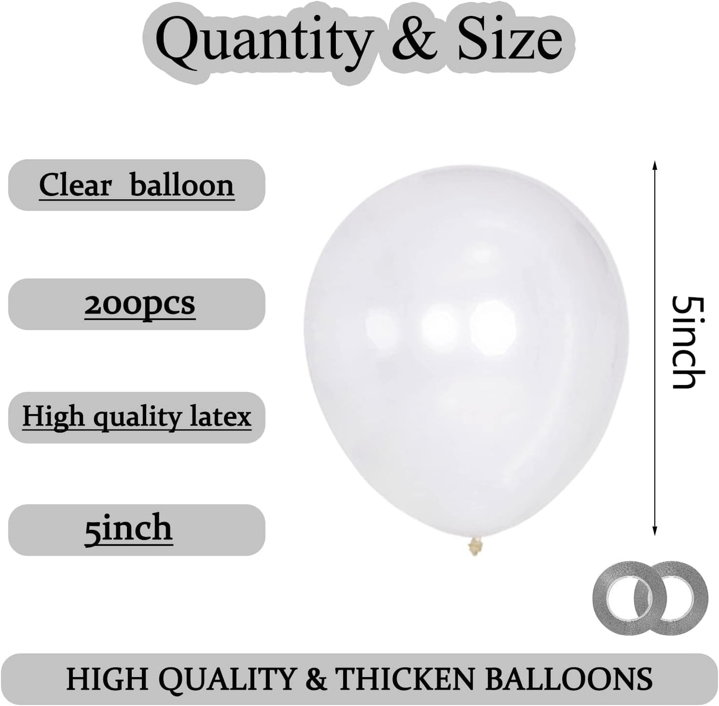 KAWKALSH 200pcs Clear Balloons 5 Inch, Small Mini Latex Balloons for Party Birthday Baby Shower Anniversary Festival Arch Garland Decoration