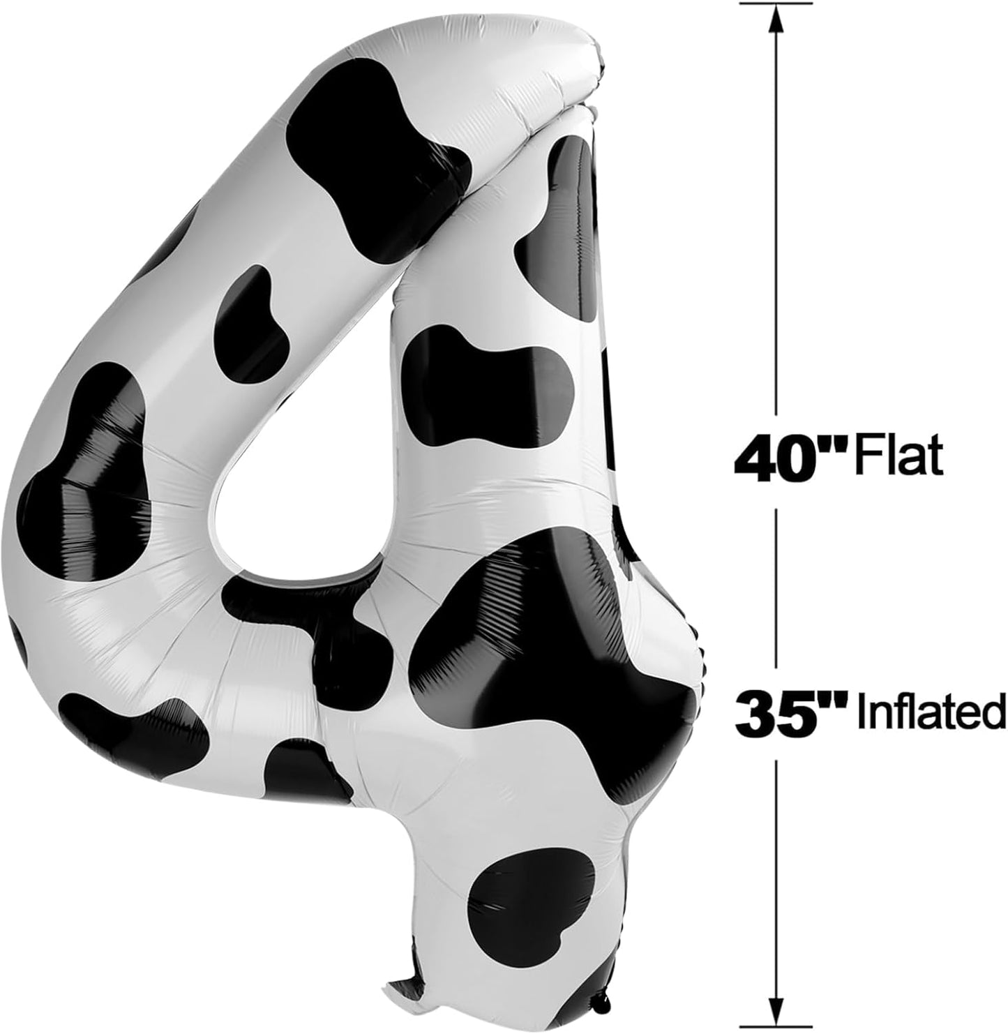 40 Inch Cow Print Large Number 4 Birthday Balloon, Giant Number Four 14 24 34 40 44 Balloons, Foil Mylar Big Balloons for Anniversary Graduation Supplies Decorations