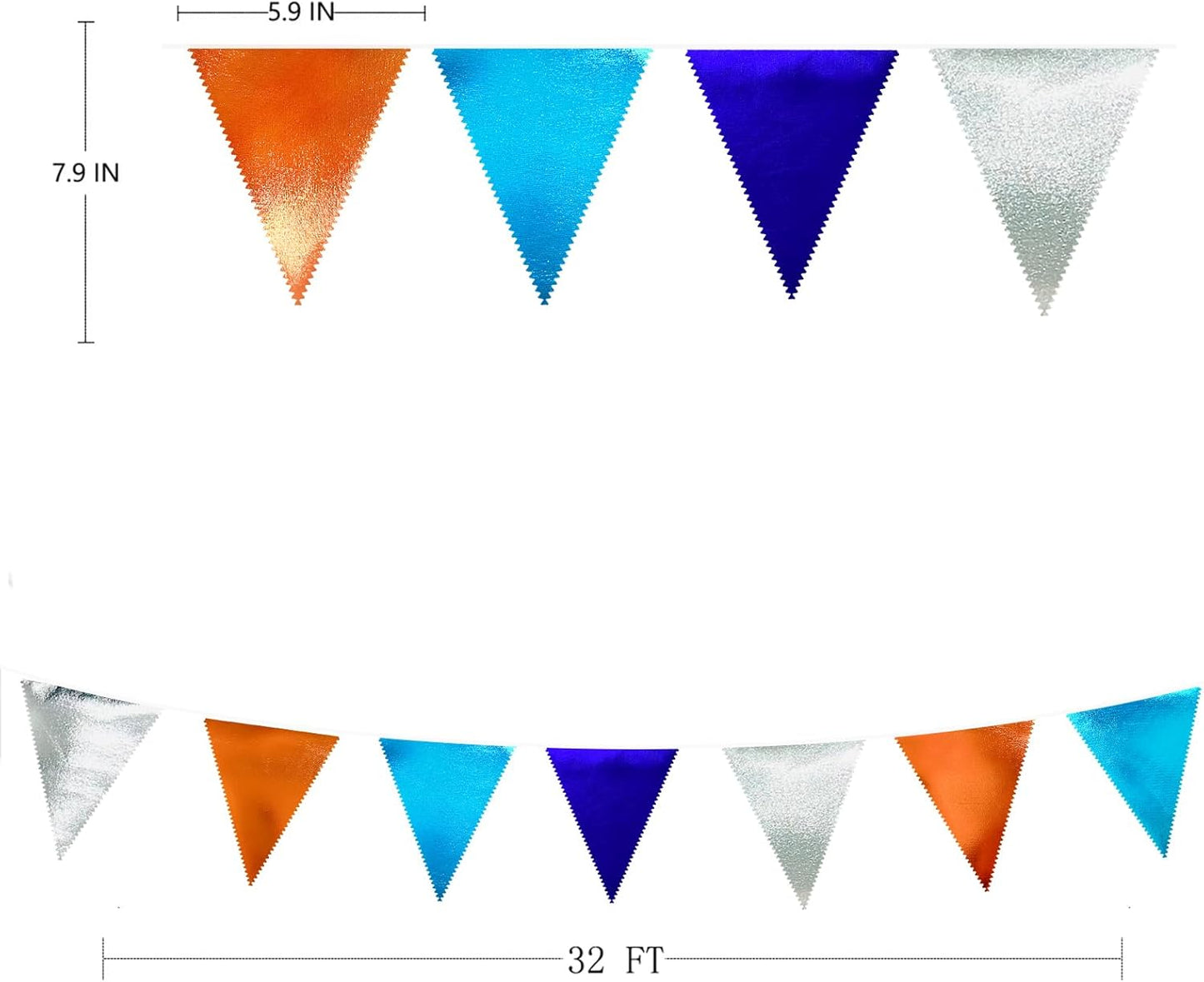 Orange Blue Silver Party Decorations Metallic Fabric Triangle Pennant Banner Flag Bunting Garland for Space Theme Birthday Wedding Bridal Shower Baby Shower Engagement Graduation Party Supplies
