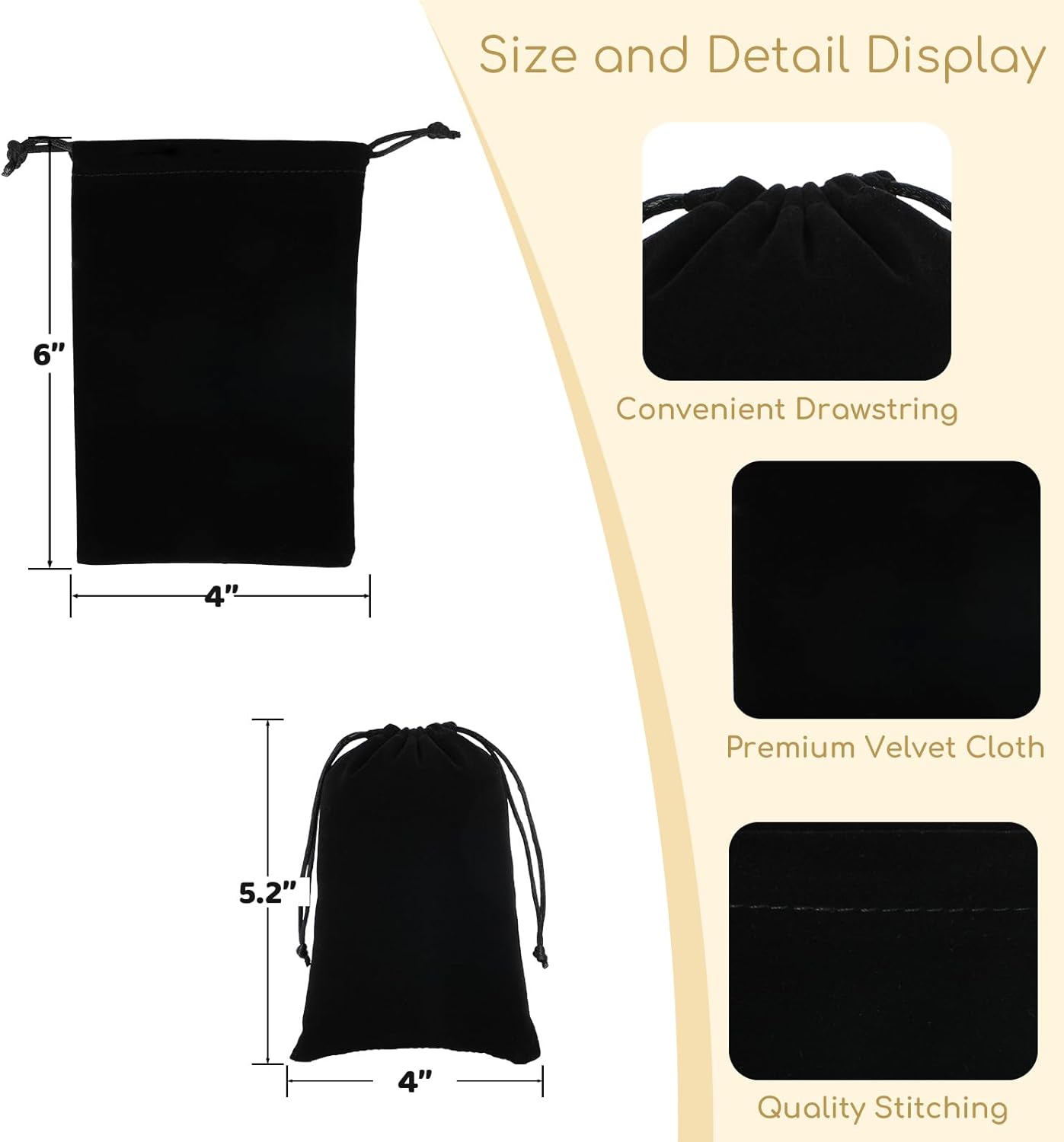 Velvet Drawstring Jewelry Bag, 50Pcs Black Coin Pouch, 4x6 Tarot Card Holder For Wrapping Halloween Party Favors, Small Jewelry, Small Bussiness, Palm Crosses, Customers, For Church