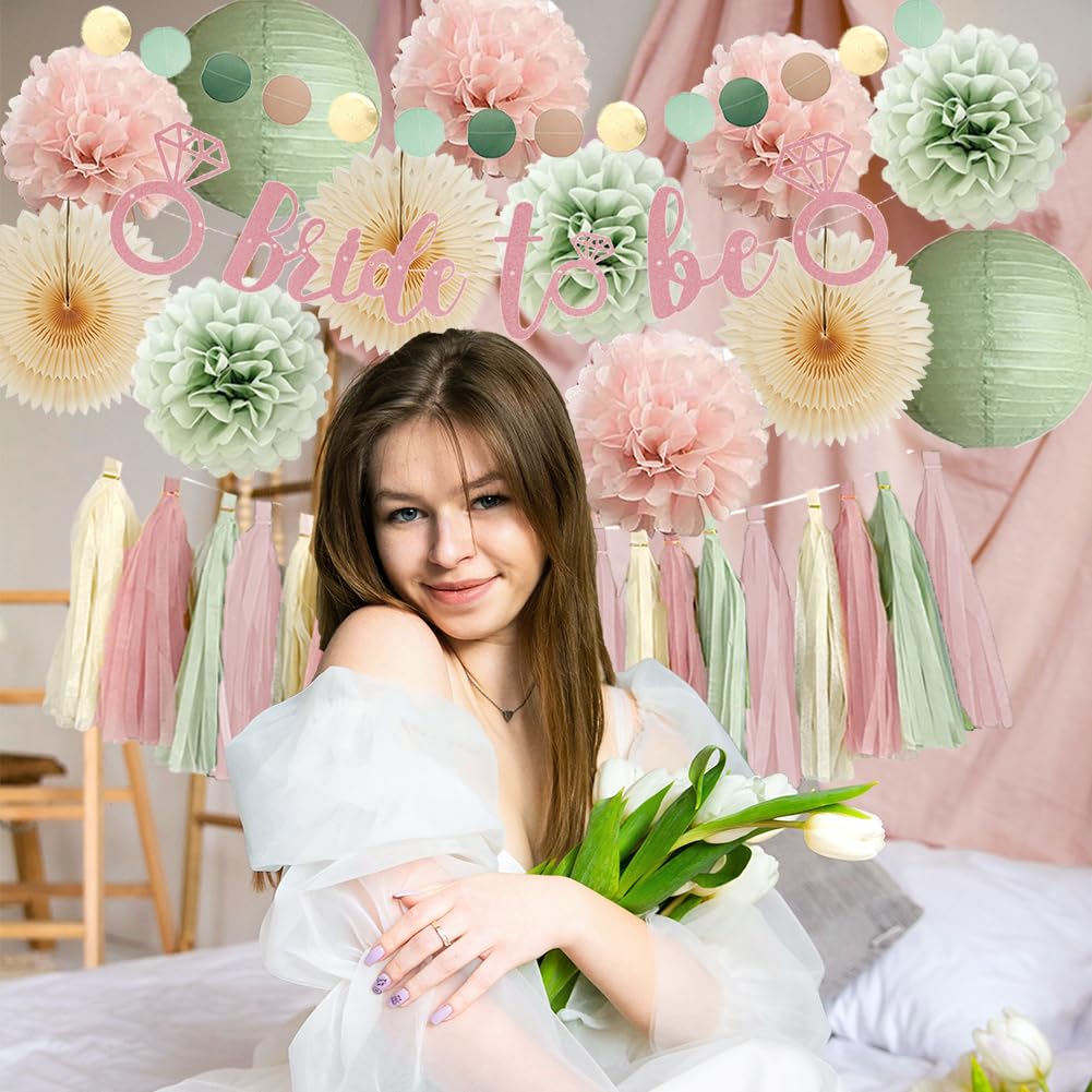 Dusty Pink and Sage Green Bridal Shower Decorations Boho Pastel Bride to Be Sage Green and Blush