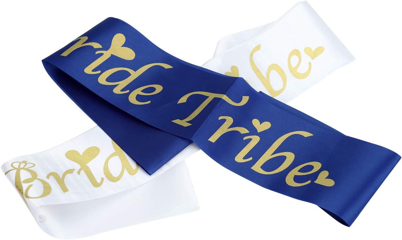 Bride Tribe Bridesmaids Sashes Sets Bachelorette Party Decorations Supplies Bridal Shower Favors Gift (Blue, 16 Sash with 1 Veil)