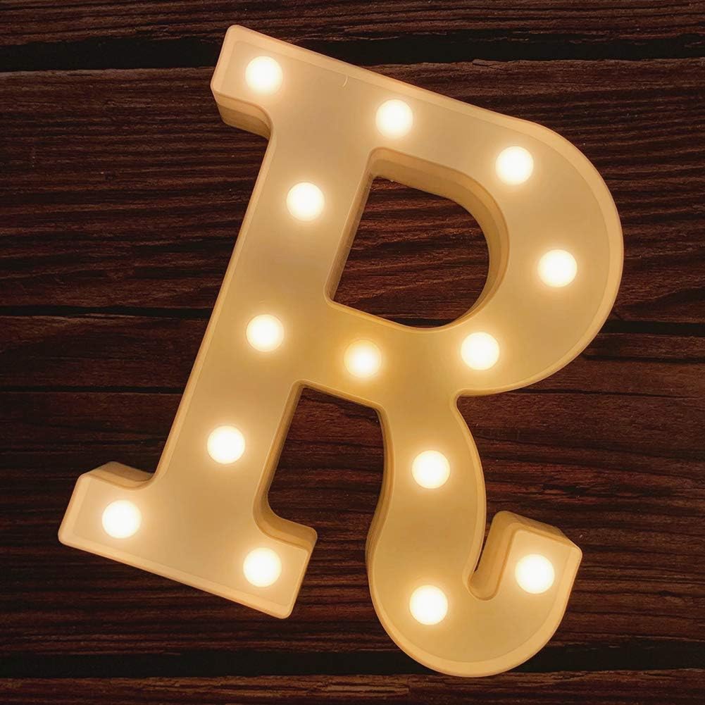 MUMUXI Marquee Light Up Letters | Large Light Up Numbers | Battery Powered and Bright with Every Letter of The Alphabet | for Wedding, Birthday, Party, Celebration, Christmas or Home Decoration (R)