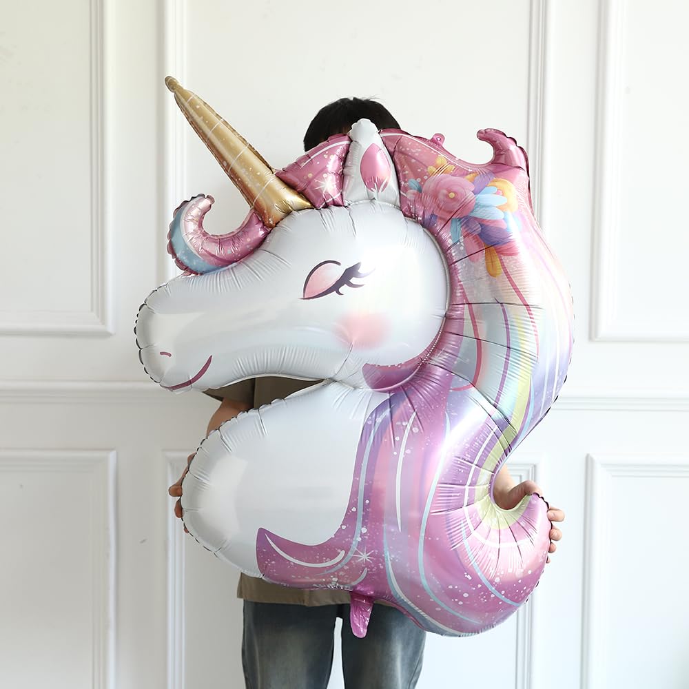 Unicorn 5th Birthday Party Decorations for Girl Purple Pink Theme Balloon Set, Large Rainbow