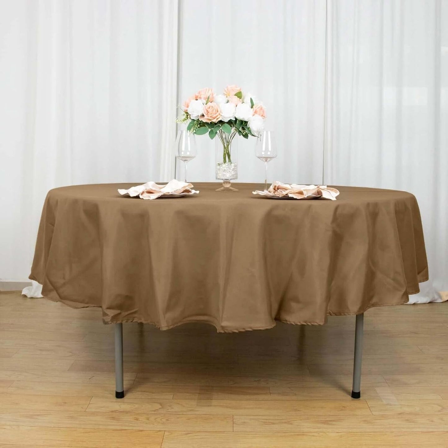 Efavormart Round Tablecloth, 90 Inch Stain & Wrinkle Resistant Washable Table Cloth, Decorative Polyester Fabric Table Cover for Banquet, Wedding, Dining- Taupe