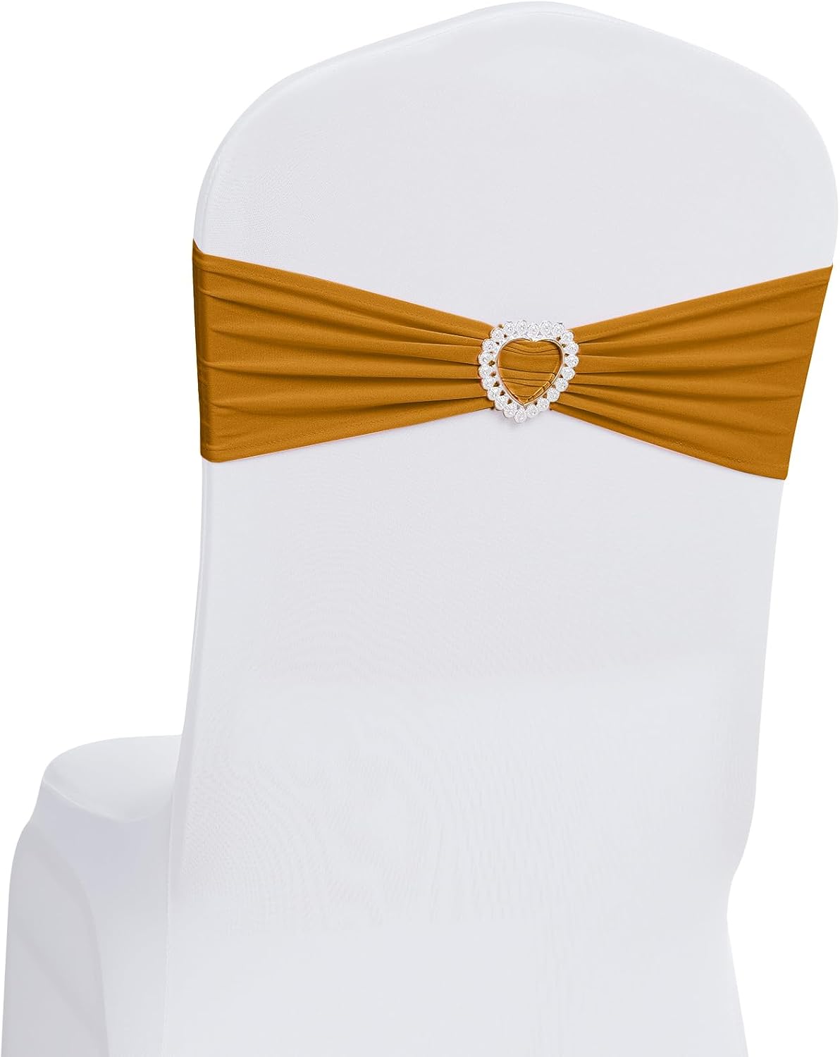 Howhic Pack of 30 Spandex Chair Sashes Bows Stretch Chair Cover Band with Buckle Slider Universal Elastic Chair Ties for Wedding Banquet Party Event Decoration (Gold)