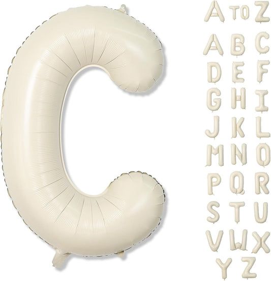 Giant Alphabet C Foil Balloons, Nude Cream White Custom Mylar Letters Balloon Birthday Decor, 40 Inch Helium Self Inflating Beige C Name Balloons Letter for Girls Baby Shower Party Decoration Supplies