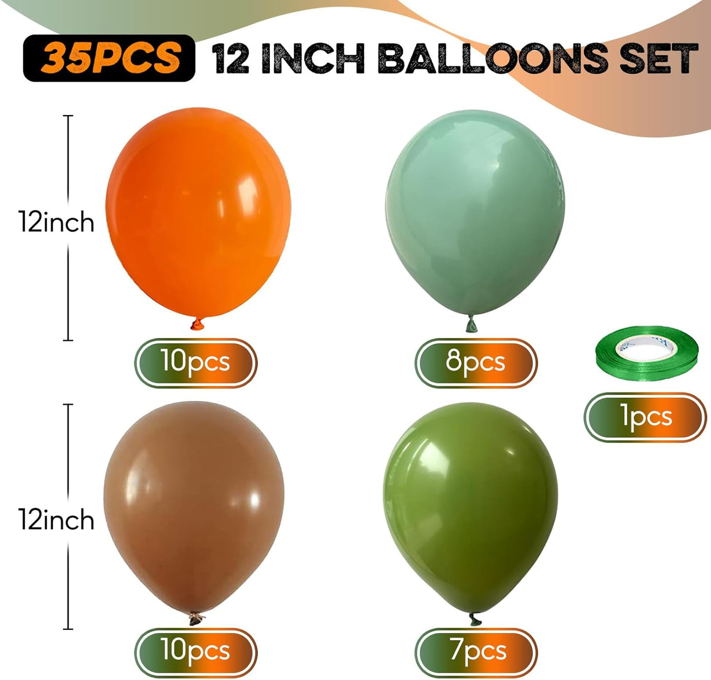 Sage Green Orange Balloons Set, 12 Inch Olive Green Orange Balloons with Nude Coffee Green Brown Latex Balloons Dinosaur Theme Party Decoration for Jungle Safari Wild Woodland Garden Outdoor Party