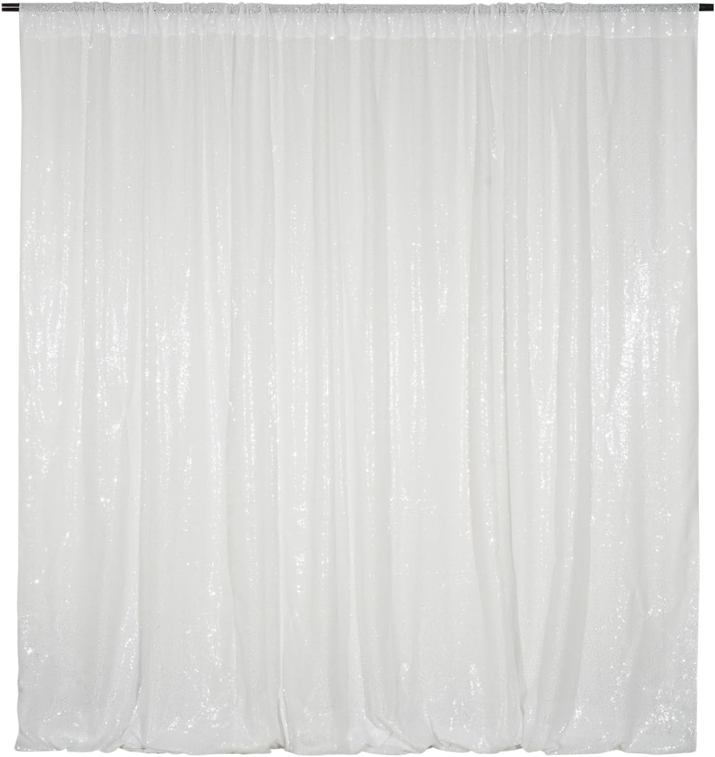 Poise3EHome White Sequin Backdrop, 8FT x 10FT Sequin Photography Backdrop Curtain for Party Decoration
