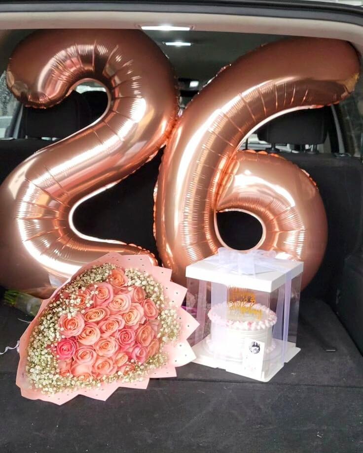 40 Inch Rose Gold Mylar Foil Number 6 Birthday Balloon, Digital Balloons for 6 16 Boy Girl Party Decorations Supplies, Rose Gold Big Helium Balloon Numbers for 26 36 46 60 Men Women Anniversary