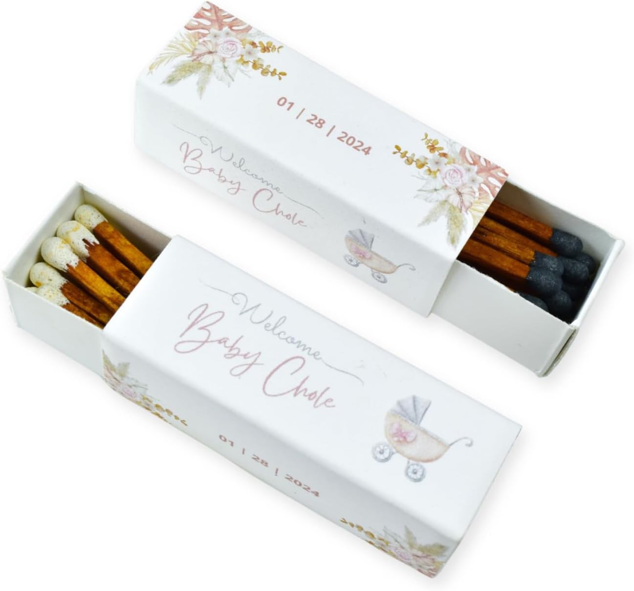 Customizable Baby Shower Matchboxes – Set of 10 – Cute Baby Design – Colorful Matchsticks – Perfect for Baby Shower Favors (2" Matchsticks, Baby #2)