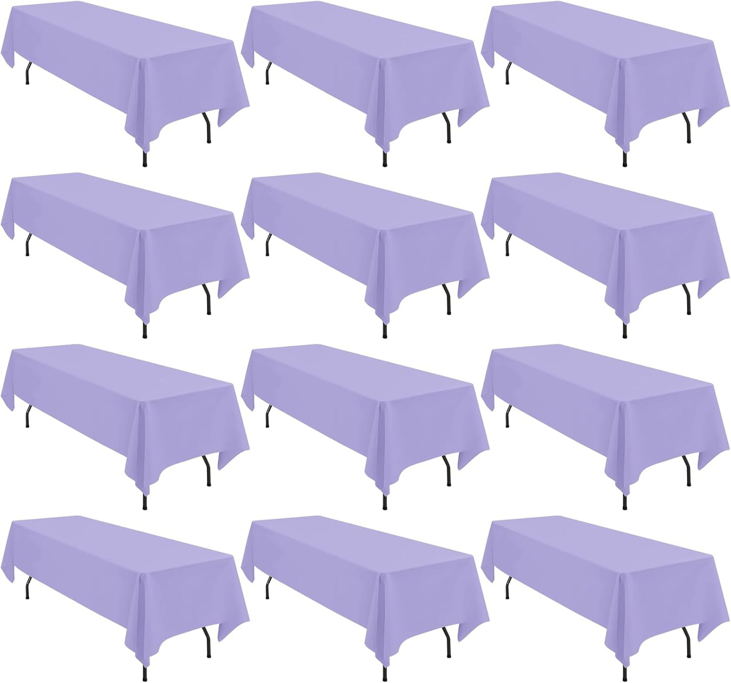 12 Pack 60 x 102 Inch Rectangle Tablecloth Lavender Polyester Tablecloth for 6 Feet Rectangle Tables,Washable Fabric Table Cloth for Wedding Dining Table Buffet Parties Camping