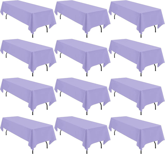 fani 12 Pack 60 x 126 Inch Rectangle Tablecloth Lavender Polyester Tablecloth for 8 Ft Rectangle Tables, Washable Fabric Table Cloth for Wedding Dining Table Buffet Parties Camping