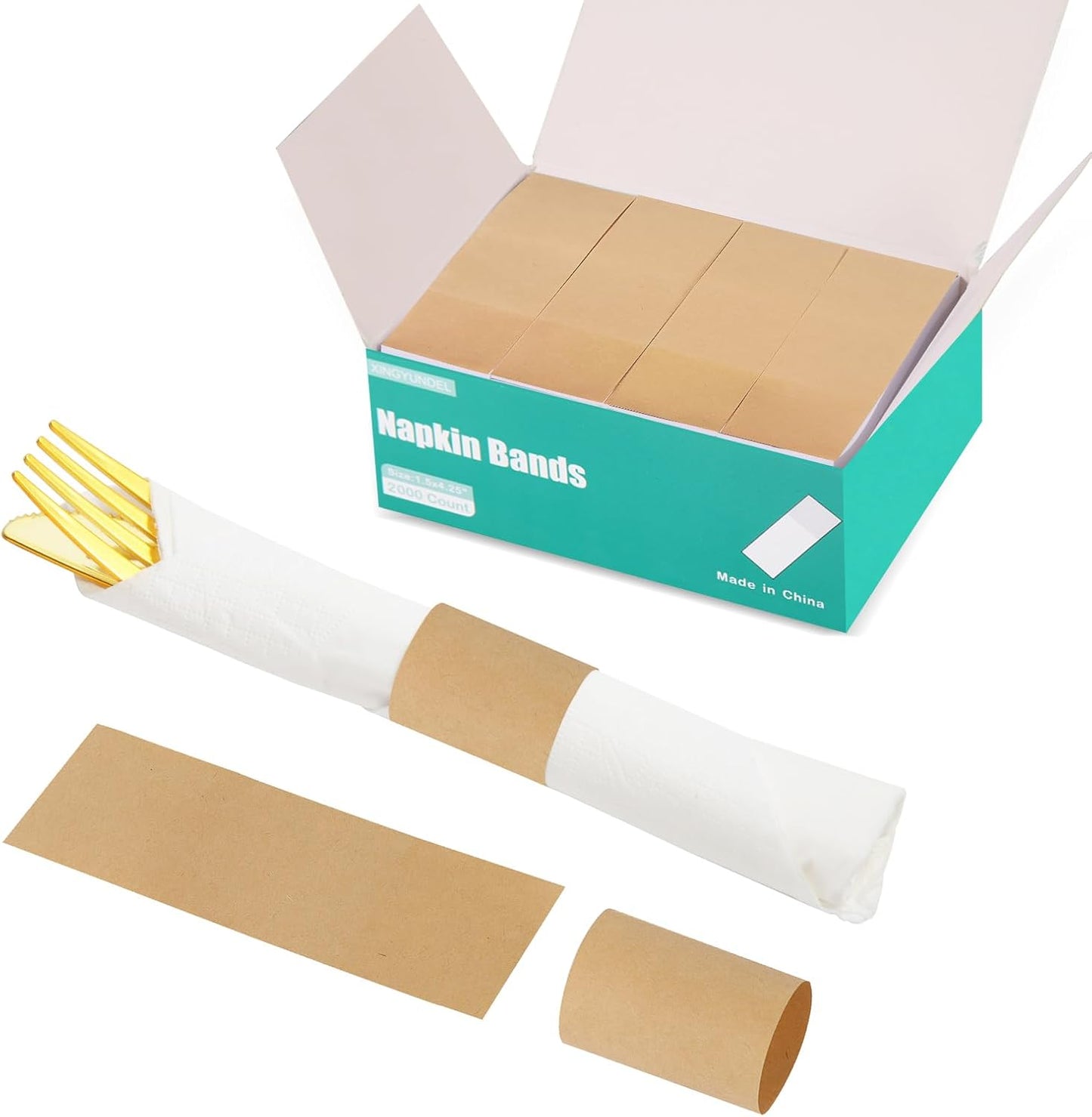 Paper Napkin Bands,Napkin Rings Self Adhesive,Silverware Wraps Bands(Kraft,2000 pcs)