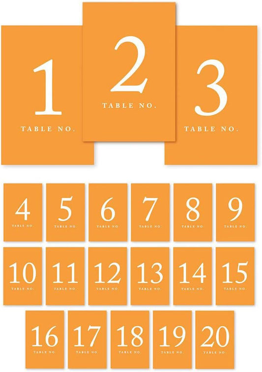 Andaz Press Orange Table Numbers 1-20, 4x6-Inches - Ideal for Wedding Reception, Restaurant, Classroom, Boda