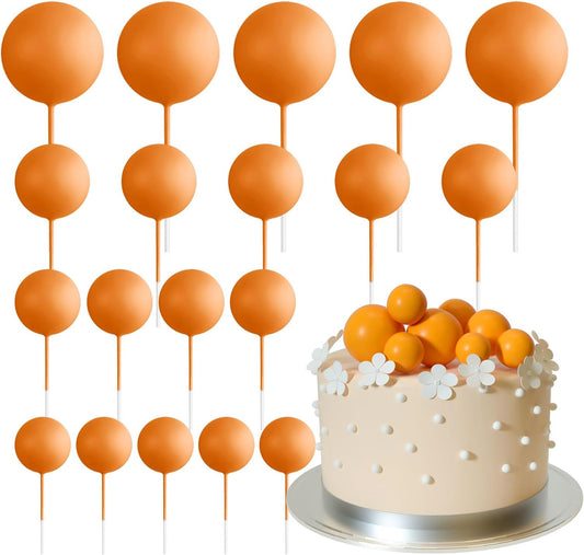 ASTARON 20 Pcs Ball Cake Topper Decorations Mini Balloons Cake Topper Sticks Orange Balls Cake Picks Cake Topper Balls Cake Decorations for Halloween Birthday Cake Decorations