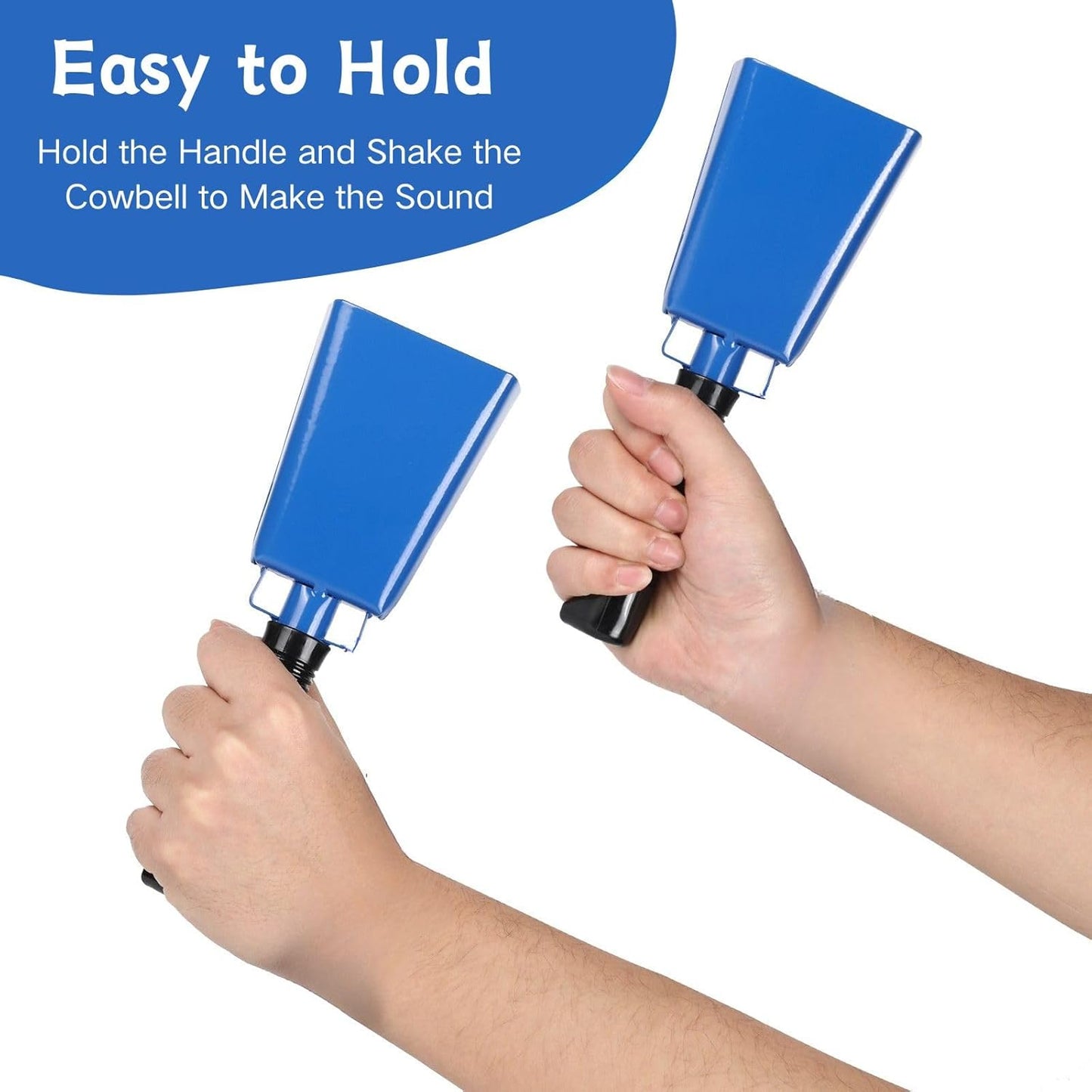 Steel Cow Bell with Handle 8 inch Cowbells Noise Makers, 2Pcs Large Cowbell for Sporting Events, Hand Percussion Loud Cheering Bell for Football Games Christmas Party School Wedding Farm (Blue)