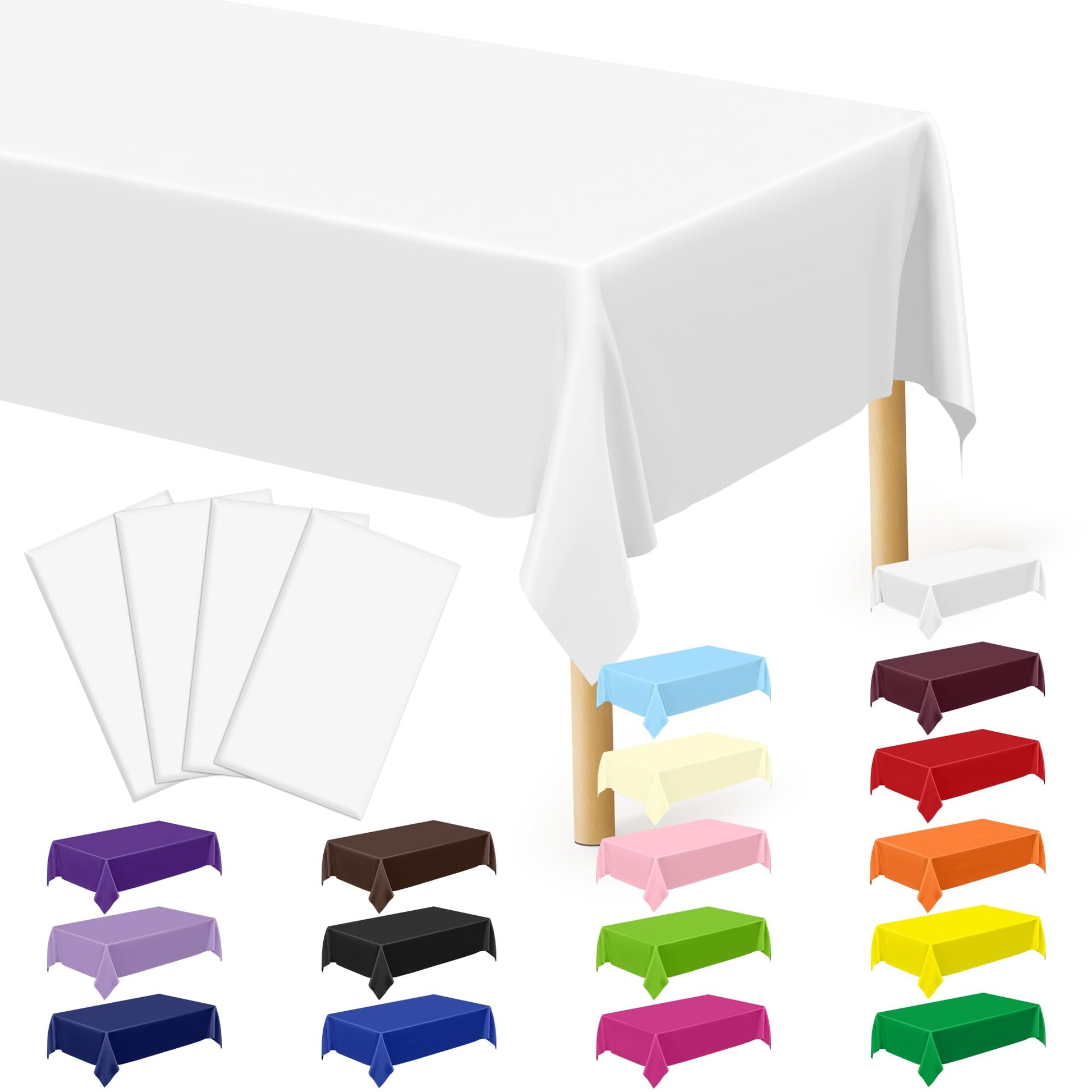 QZYL 4 Packs White Plastic Tablecloth, Large Sturdy Disposable Table Cloth