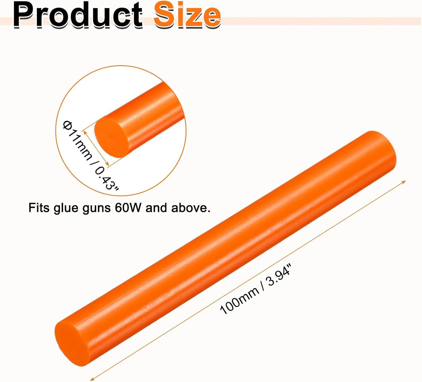 HARFINGTON 10pcs Hot Glue Sticks 0.43" Dia x 3.94" Long EVA Mini Hot Melt Adhesive Glue Stick for Hot Melt Gun Wood Plastic Glass Flowers Fabrics Foam, Orange
