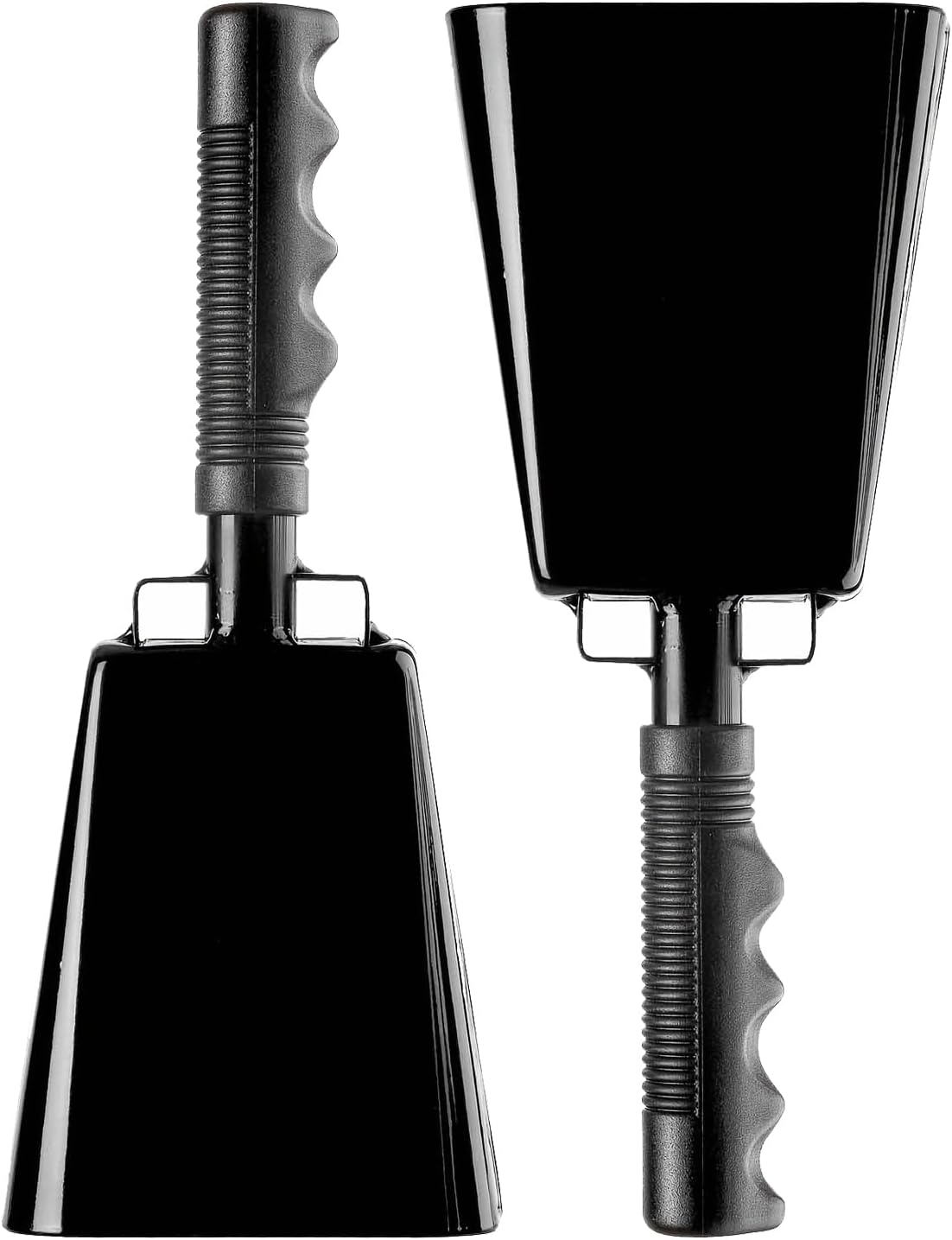 Steel Cowbell with Handle 8 Inch Cow Bells Noise Makers, 2 Pack Large Cowbells for Sporting Events, Hand Percussion Cowbells Cheering Bell for Football Game Party Concert Graduation School (Black)