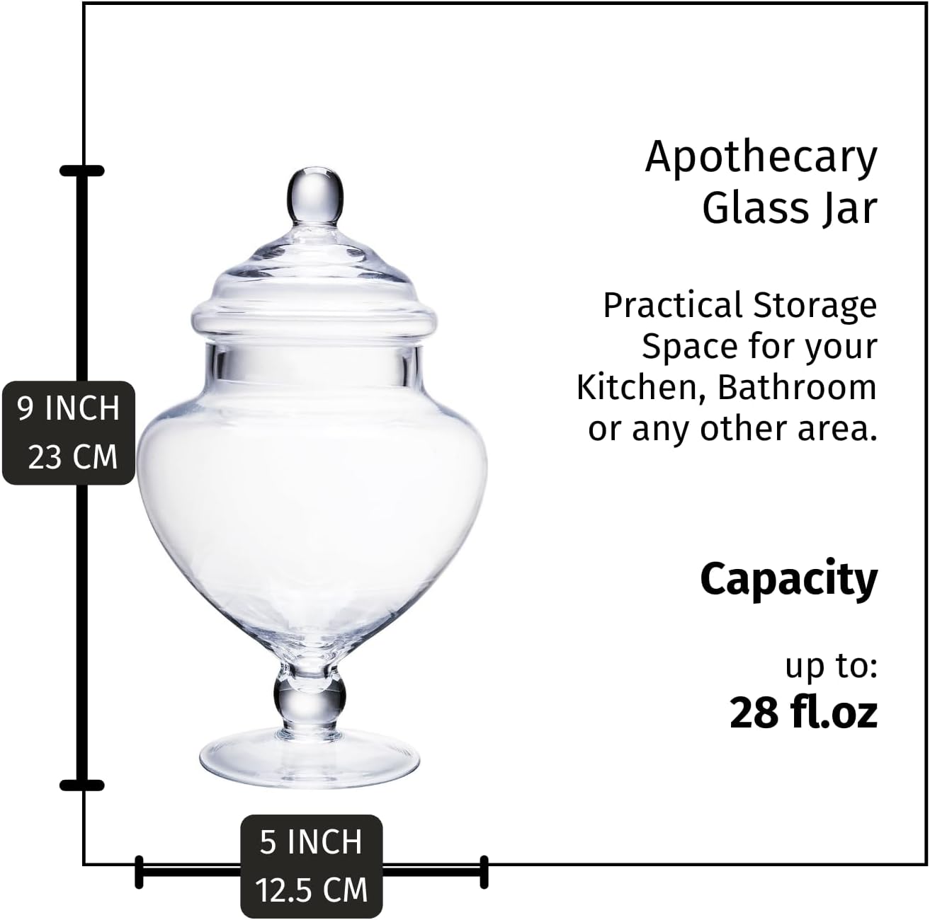 Diamond Star Clear Glass Apothecary Jars, Heart Shape Small Candy Buffet Display Elegant Storage Jar, Decorative Party Wedding Candy Organizer Canisters Xmas Gift (H: 9", D: 5"; 28 FL.OZ)