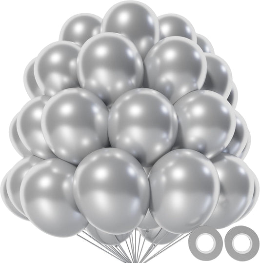 KAWKALSH Metallic Silver Balloon 12 Inch, 110pcs Latex Party Balloons Helium Bright Color for Birthday Baby Shower Wedding Party Supplies Arch Garland Decoration