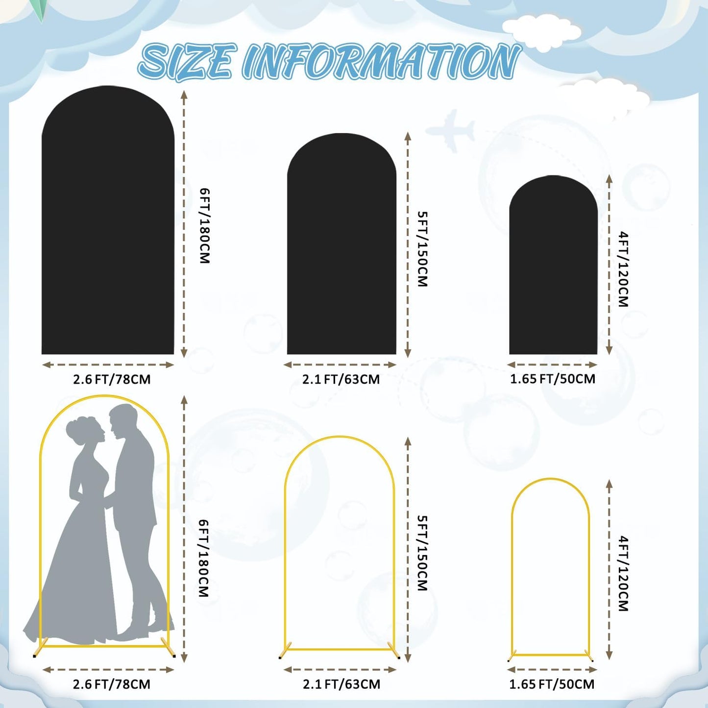 FOTSHARER 4FT 5FT 6FT Metal Arch Stand and Cover Set Black Cover for Arch Backdrop Balloon Arch Stand Set of 3 Wedding Arch Backdrop with Cover for Birthday Party Wedding Ceremony Decorations