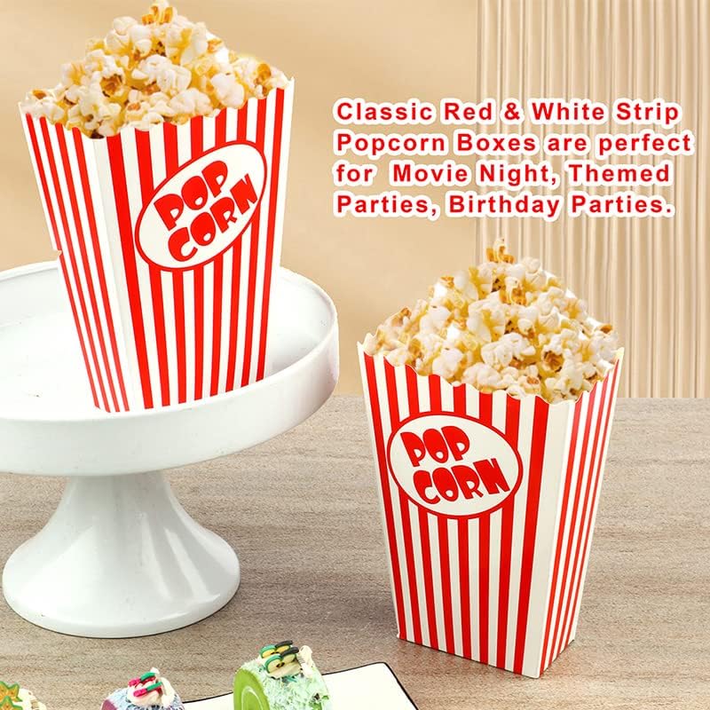 50 Pcs Small Popcorn Boxes for Party 5.5 Inches Tall Red & White Striped Popcorn Bags Mini Popcorn Buckets & Popcorn Bowl for Movie Theater, Home, Carnival Decorations (50)