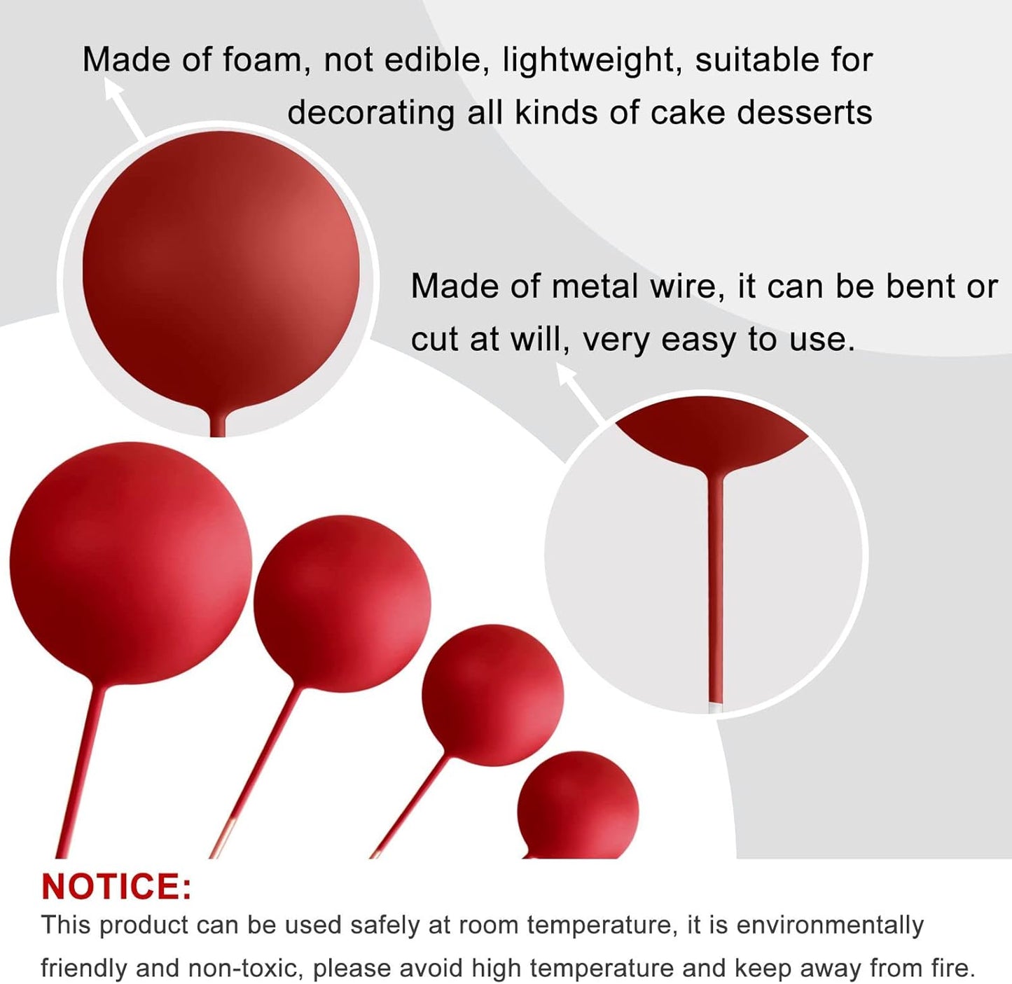 ASTARON 20 Pcs Ball Cake Topper Decorations Mini Balloons Cake Topper Sticks Red Balls Cake Picks Cake Topper Balls for Graduation Birthday Cake Decorations