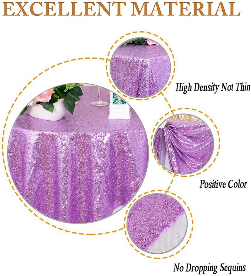 ShinyBeauty 36x36 Inch Sequin Tablecloth 2-Pack - Lilac Sparkle Table Overlay for Weddings, Birthdays, Parties, Lavender Shimmer Square Table Cover