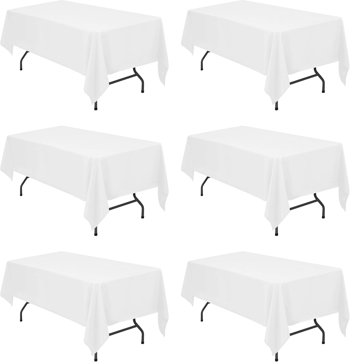 BRILLMAX 6 Pack White Tablecloths for 6 Foot Rectangle Tables 60 x 102 Inch - 6ft Rectangular Bulk Linen Polyester Fabric Washable Cloth Cover for Wedding Reception Banquet Birthday Party