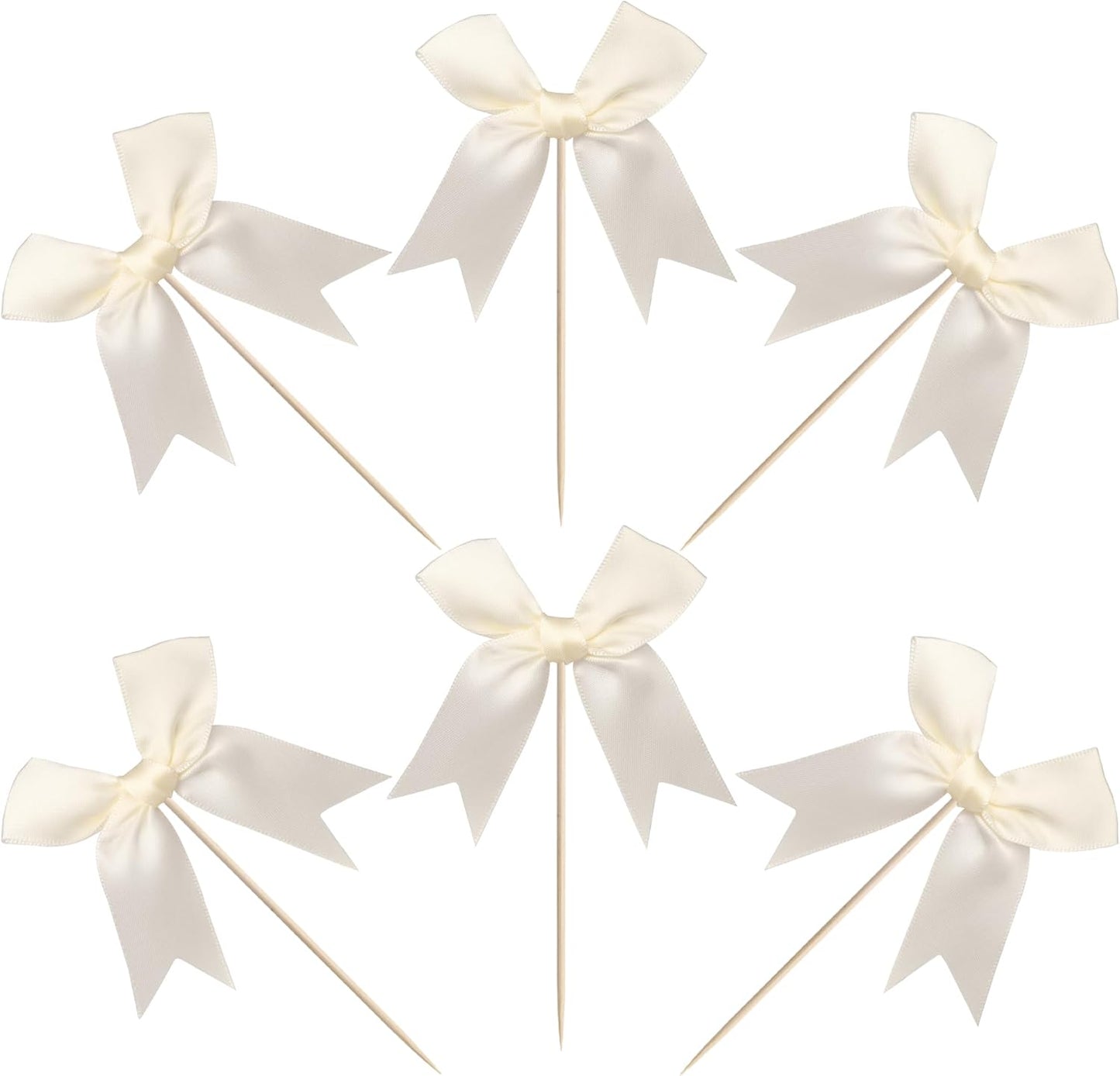 24 PCS Bow Cupcake Toppers Bowknot Coquette Bow Girls Birthday Cake Decorations Bow Cake Toppers Bowknot Cupcake Picks for Baby Shower Birthday Wedding Bridal Engagement Party Supplies Beige