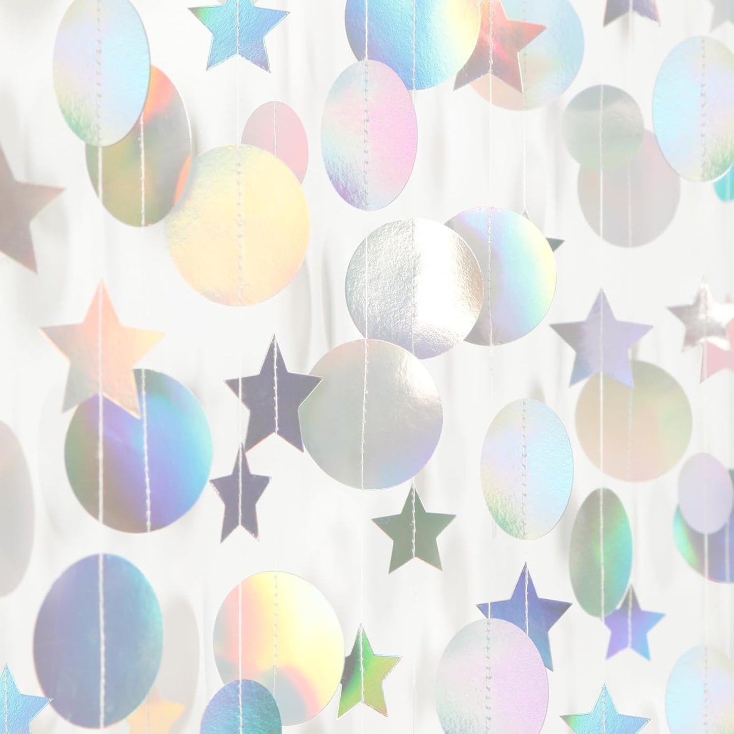 Iridescent Disco-Holographic Birthday Party-Decorations Garland - 52Ft Star Neon Wedding Hanging Paper Streamers Banner,Christmas Bachelorette Baby Bridal Shower Engagement Decor Ouruola
