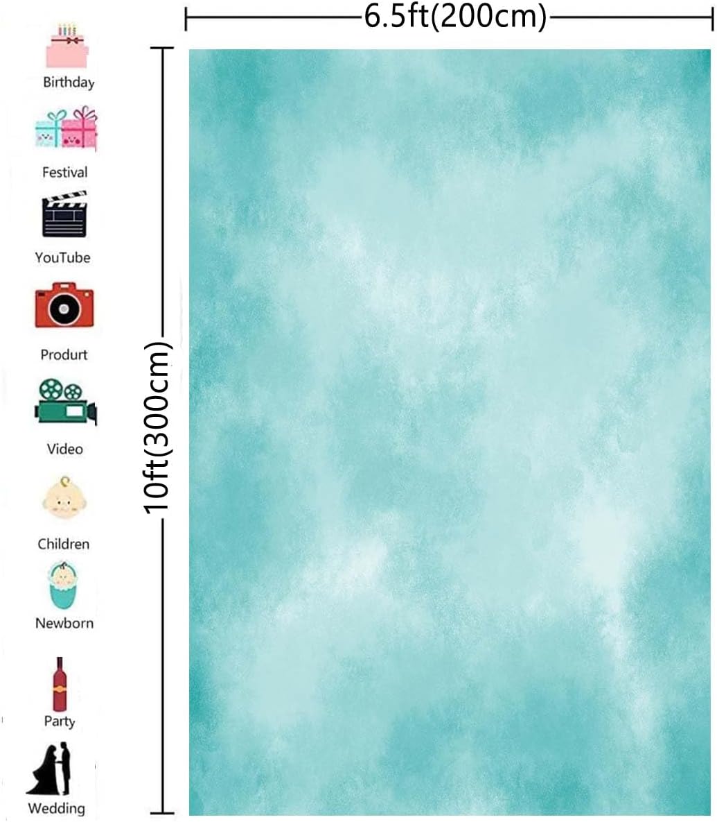 6.5x10ft Aqua Abstract Solid Photography Backdrops Gradient Portrait Photo Booth Background for Photographyer