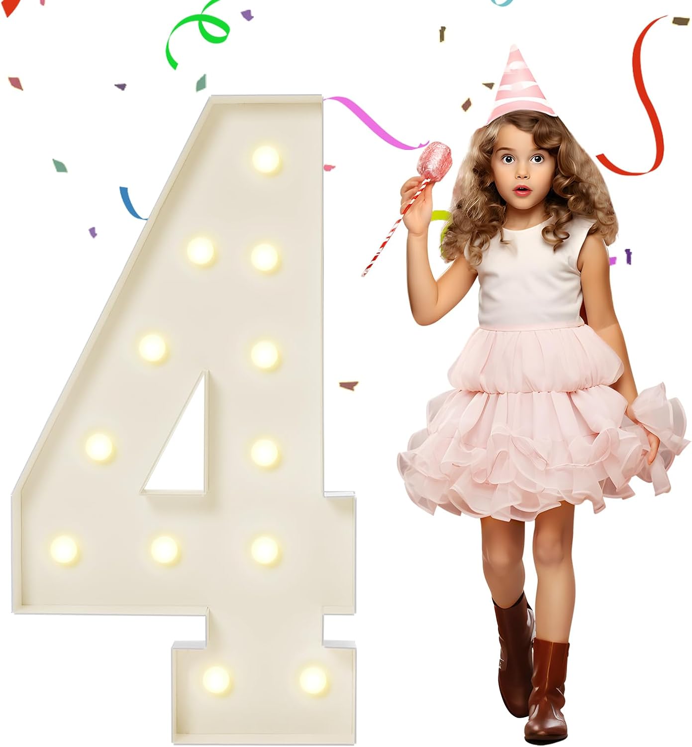 4FT Marquee Numbers, Large Light Up Numbers 4 for 4th 14th 40th Birthday Party Decorations, Giant Light Up Number for 2024 Graduation Prom Decor, 4 Feet Number 4 w/Lights DIY Kit