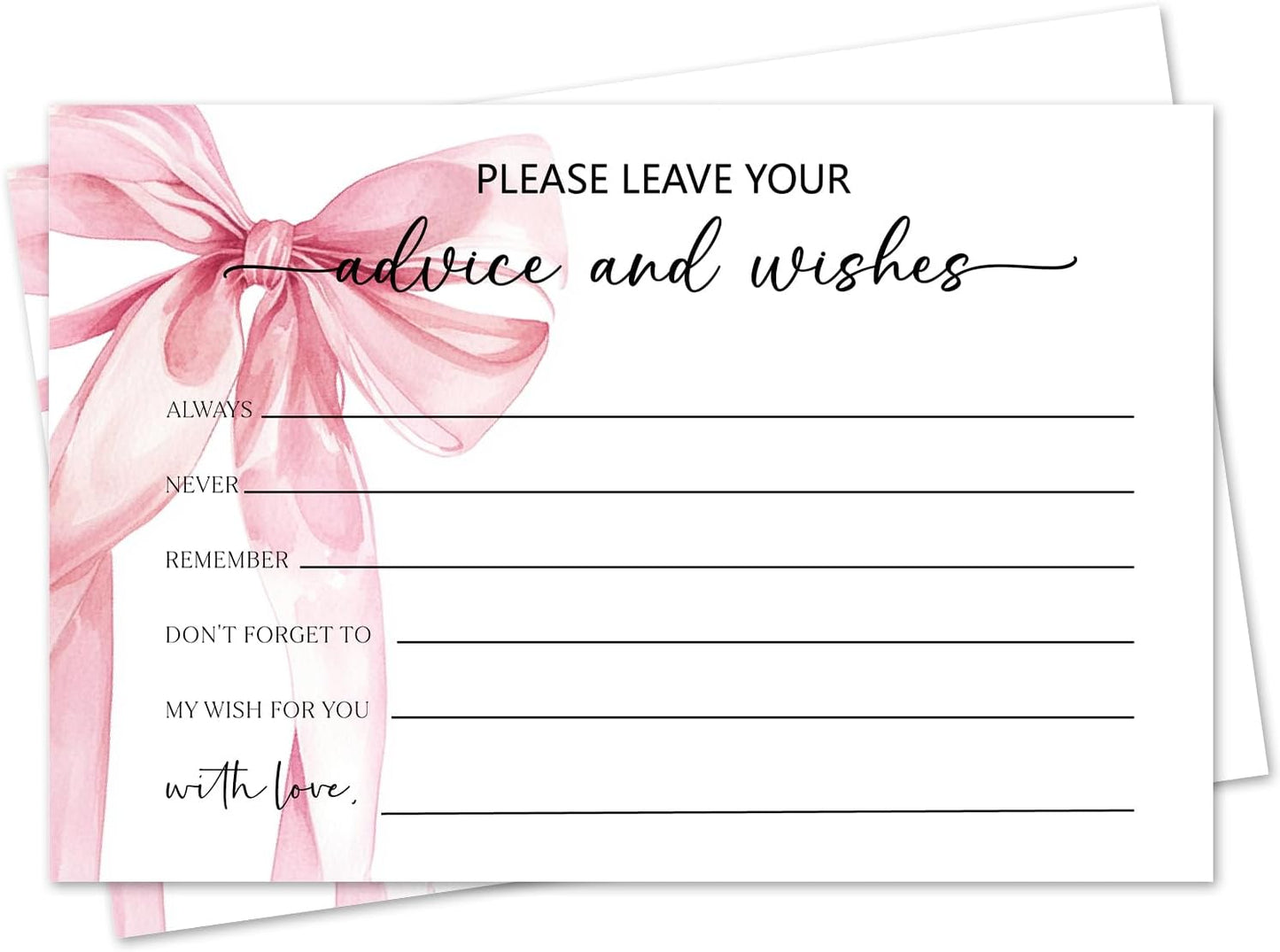 Pink Bow Advice and Wishes Card, Advice Cards for The Bride and Groom, Bridal Shower,Wedding or Baby Shower, Birthday, Graduation, Retirement, Guestbook - 25 Cards -12