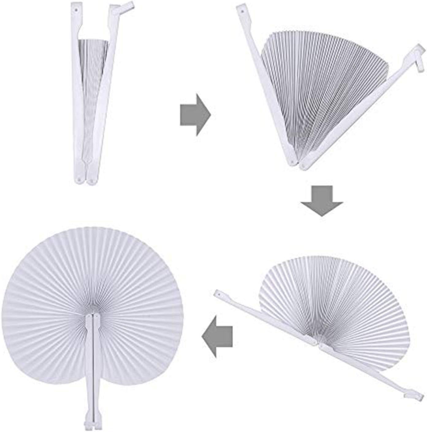 12 Pcs White Round Paper Folding Fans,Decorative Wedding Foldable Hand Handheld Fans Chinese and Japanese Fan Bulk for Bridal Guest Church Party Favors Dancing Birthday DIY