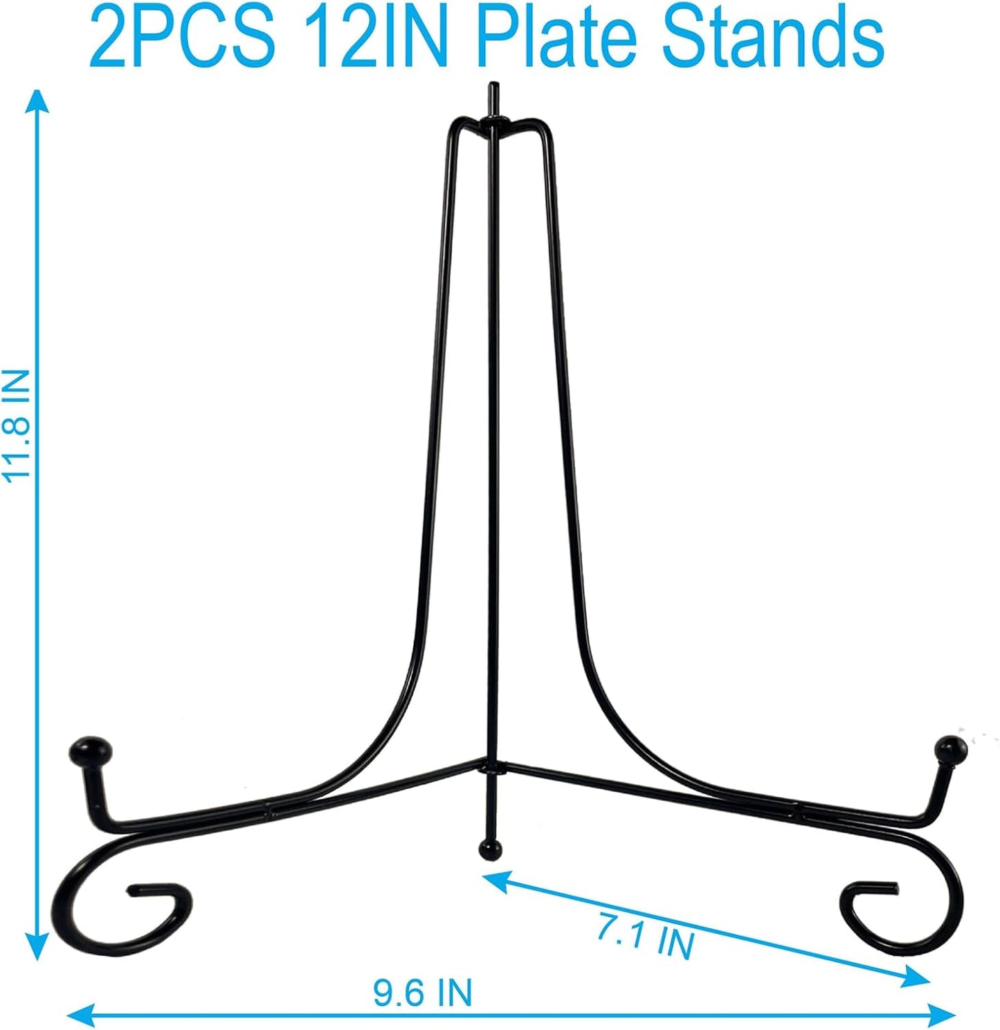 2PCS Premium Black Iron Plate Stands for Display 12 Inch, Decorative Solid Metal Plate Holders for Displaying, Mini Easel, Frame, Book, Card, Plaque, Bowl, Picture Stands for Display