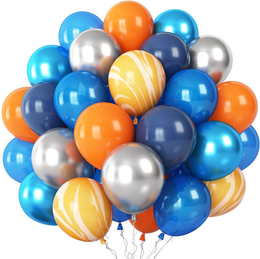 60Pcs Balloons Orange Blue, Outer Space Party Balloons Set, Navy Blue Silver Orange Yellow Agate Latex Balloon, Blue Party Balloons for Boys Kids Space Theme Birthday Party, Graduation, Baby Shower
