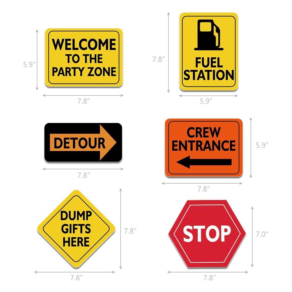 WERNNSAI 12PCS Construction Party Decorations Truck Wall Decor Road Signs